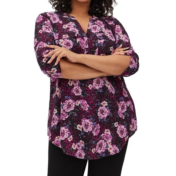 Torrid Top Women 1X Black Pullover Floral Animal Print Western Feminine Twee - Picture 1 of 14